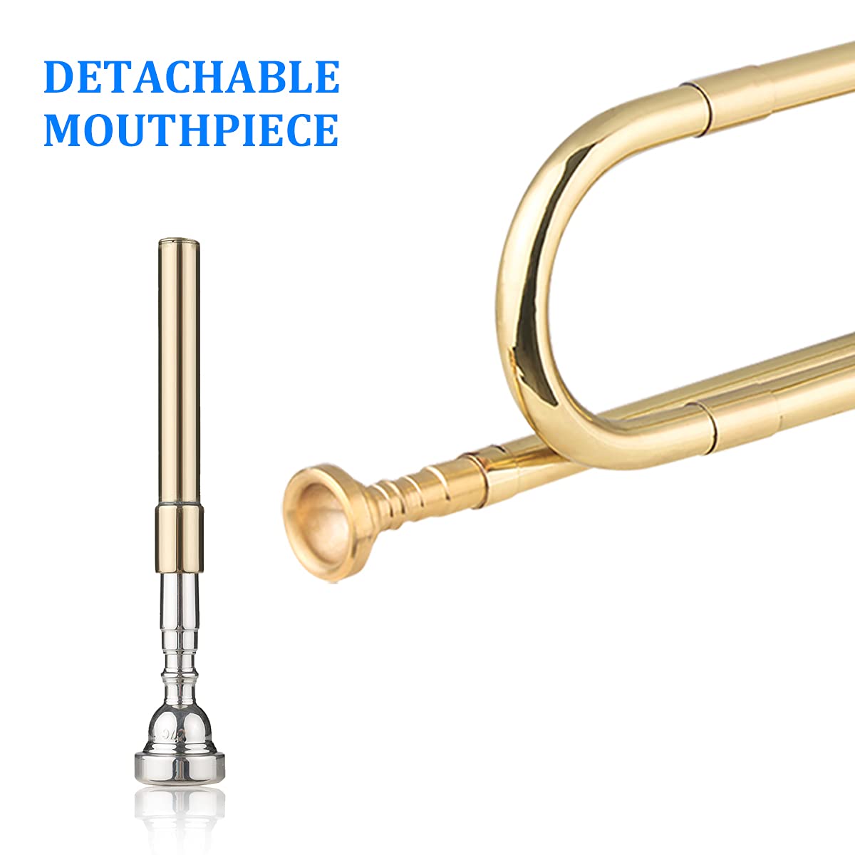 Llamada de Corneta en Forma de C de latón chapada en Oro, Instrumento Musical de caballería con Boquilla para Principiantes, Banda Escolar, Orquesta Militar (18,7 Pulgadas)