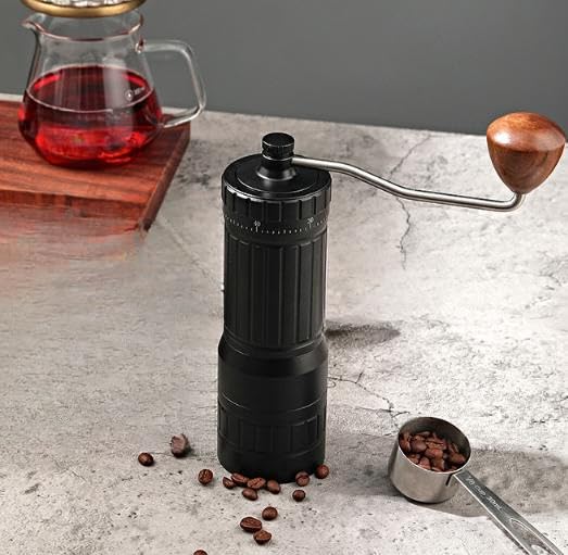 Molinillo de café manual con mecanismo de acero inoxidable 420, 150 microajustes para espresso y pour-over, carcasa de aluminio, manivela ergonómica, color negro