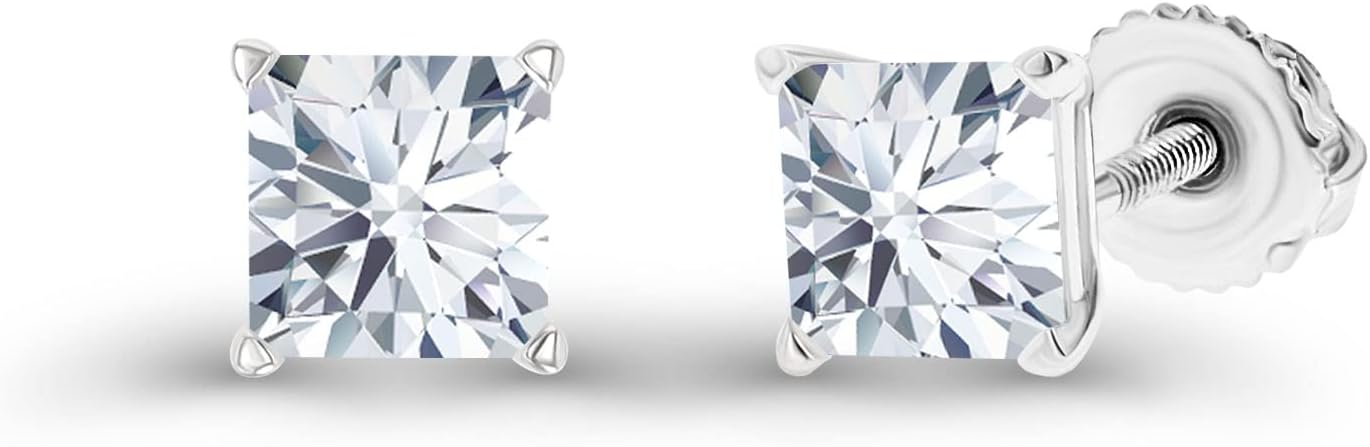 14K Gold Plated 925 Sterling Silver Hypoallergenic 4mm Square Princess Cut Genuine Birthstone Solitaire Screwback Stud Earrings - Image 2