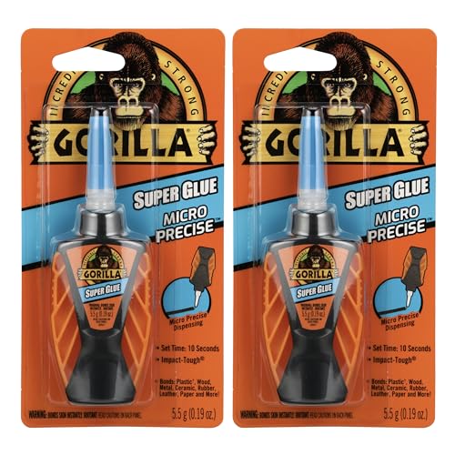 Gorilla Micro Precise Super Glue, Clear Glue, 5.5 Gram (Pack of 2) - All Purpose and Fast Setting for Projects and Repairs