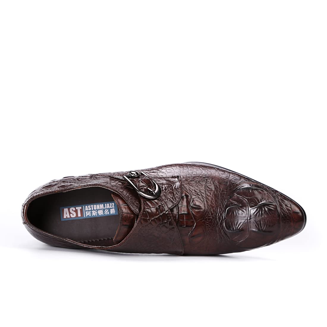 Mocasines Formales Negocios para Hombres Zapatos Monk Relieve en Punta en Cuero Genuino Zapatos de Vestir Slip On con Hebilla