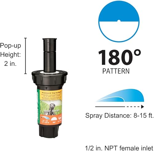 Miniatura 67 de Rain Bird 1812AP - Aspersor profesional desplegable, patrón ajustable de 0 grados a 360 grados, distancia de pulverización de 8 pies a 15 pies
