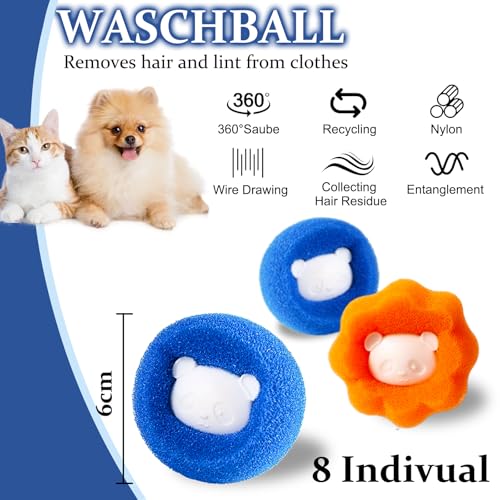 Tierhaarentferner Waschmaschine, 8 Pieces Wiederverwendbar Fusselentferner, Haarfänger Waschmaschine, Waschbälle Gegen Tierhaare, Fusselfänger für Kleidung und Bettzeug (Bicolore, 0-8)