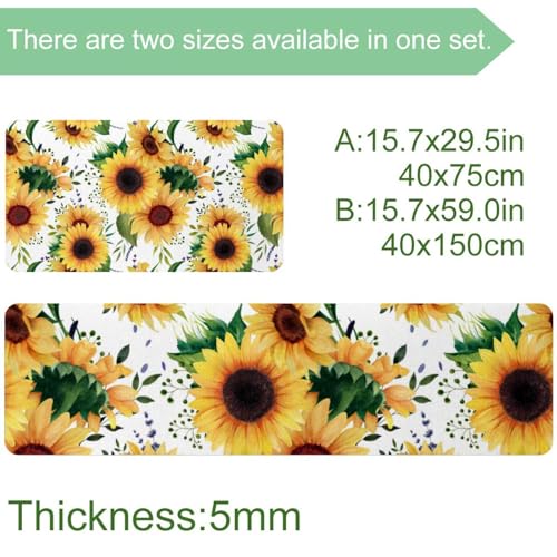 Tapete de cocina absorbente para pasillo y cuarto de lavado, diseño de girasol, 2 piezas 4