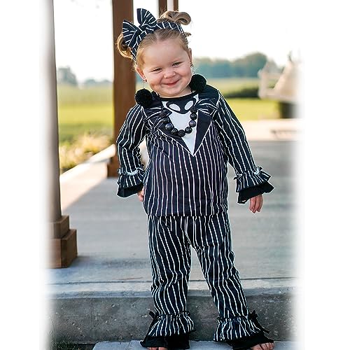 Image of HINTINA Toddler Baby Girls Halloween Thanksgiving Outfits Bell Bottom Flared Pants Set