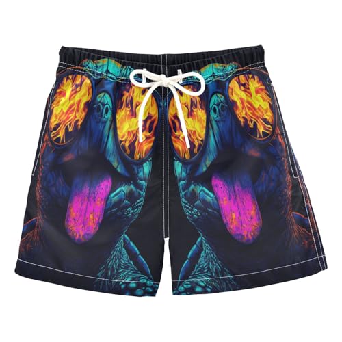 Jucciaco Boys Swim Trunk Neon Sea Turtle Fire Beach Board Shorts Teen Swimwear