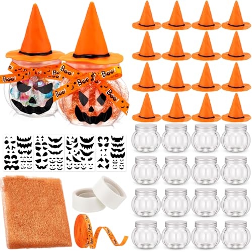 Acellegic 16 Sets Halloween Pumpkin Candy Jars Halloween DIY Craft