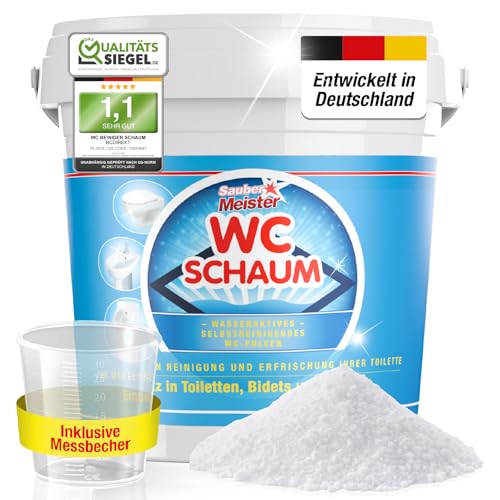 SAUBER MEISTER WC SCHAUMREINIGER PULVER – Extra starker WC Schaum für gründliche Sauberkeit – Kraftvoller WC-Reiniger gegen Kalk & Urinstein – Selbstreinigende Pulverform – 1 kg