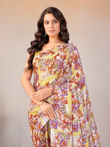 Image of Garden Vareli Floral Print Chiffon Saree