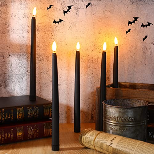 Image of Macarrie 24 Packs Flameless Taper Candles Battery Operated Fake 11 Inch Long Candlelight LED Flameless Candlesticks Flickering Tapered for Summer Fall Wedding(Black)