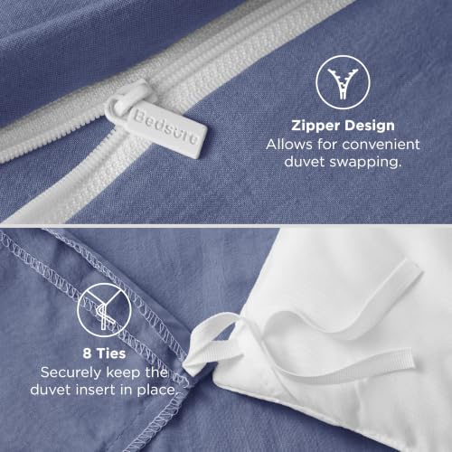 Image of Bedsure Prewashed Twin Duvet Cover, Cotton-Like Bedding Set, Slate Blue | Ultra Soft, Relaxed Texture, Twin XL Breathable Comfort, Hidden Zipper, 8 Corner Ties, Easy Care, OEKO-TEX, Year-Round Use