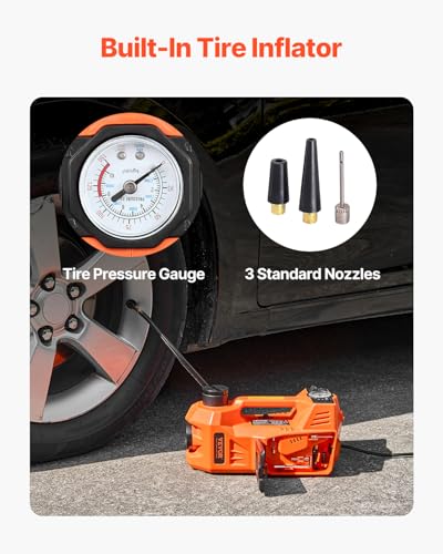 Image of VEVOR Electric Car Jack, 5 Tons /11000 lbs, Electric Scissor Jack with Built-in Inflator, 12V Tire Change Replacement with Electric Impact Wrench & LED Light, Portable Jack kit for Sedan, SUV, Truck
