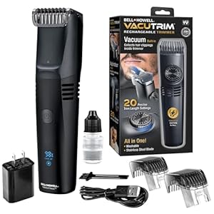 Bell+Howell Vacutrim Professional Beard Trimmer for Men with Vacuum – Electric Cordless Rechargeable Beard Shaver Mens Trimmer, 20 Settings, As Seen on TV