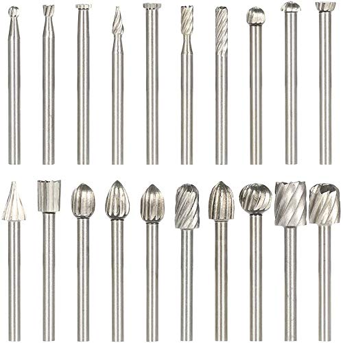 Rag & Sak® 20PCS 3mm Shank HSS CNC Rotary Burrs Set Tools File Milling Cutter Engraving Bits for Drilling Woodwork Electric Grinding Accessories