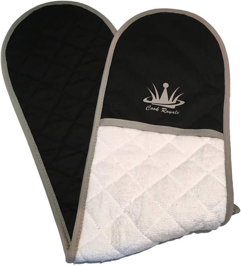 Cook Royal Master Class Deluxe Double Oven Glove, Pure Cotton Quality Mitts, Extra Heat Resistance Coating, Stylish Design & Colour, Soft & Durable, Machine Washable (Silver)