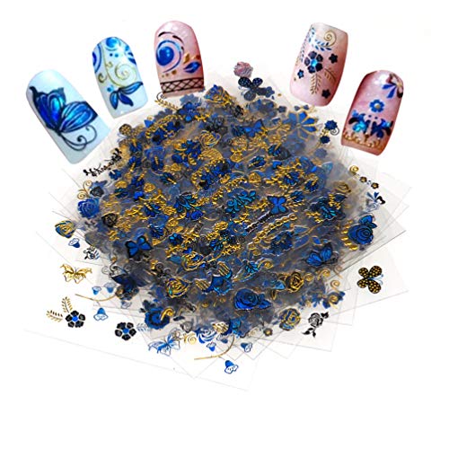 Butterfly Nail Art Stickers Flower Leaf Nails Decal 3D Self-Adhesive Blue Gold Pink Nail Art Decoration DIY Manicure Tips Charms Stamping Nail Tatto Nail Decals for Women Girls Kids