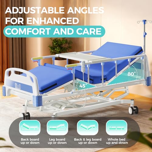 HaiyoHBED 4 Function 600LBS Full Electric Hospital Bed, Beds for Home Use, Special Needs Medical Bed for Seniors with Mattress, Adjustable Hospital, Frame IV Pole, Medical Equipment Beds