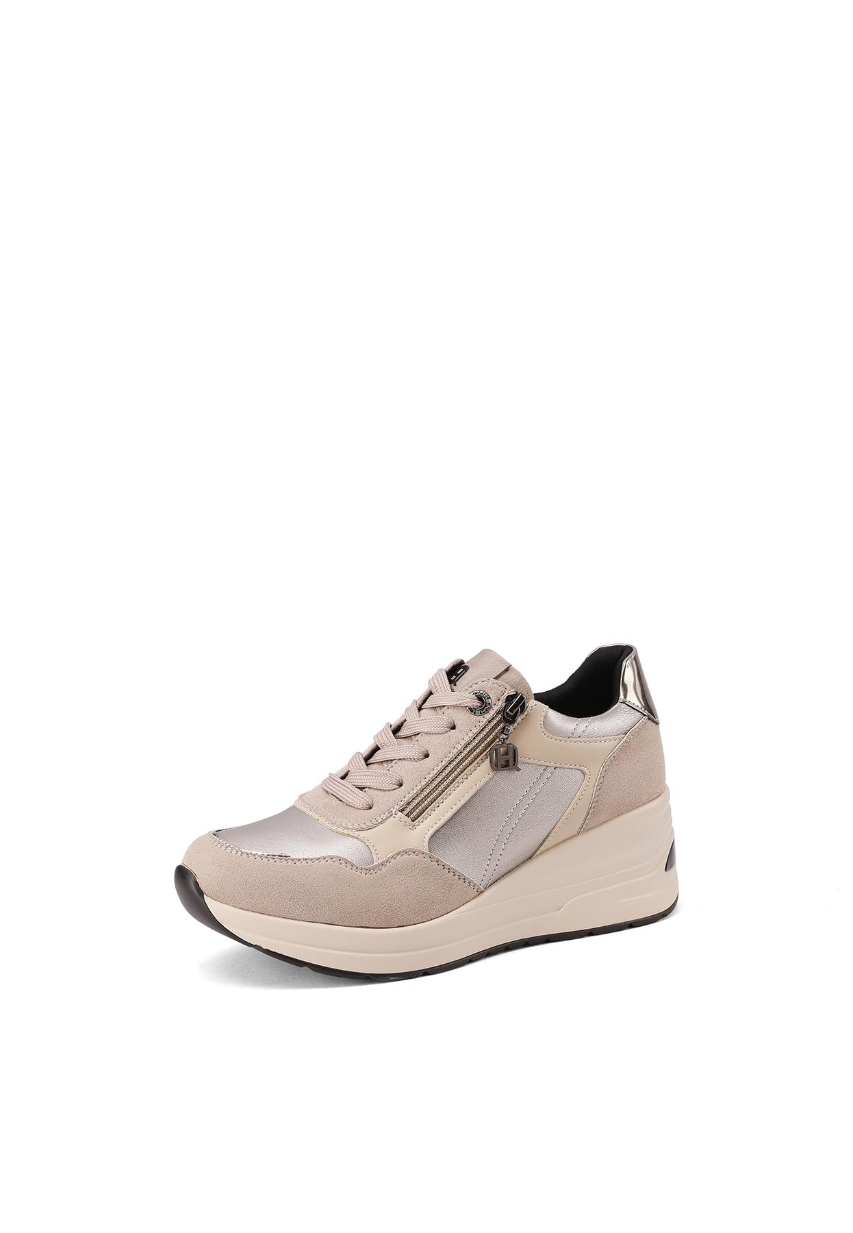 QUEEN HELENA Sneakers Alte con Zeppa Scarpe da Ginnastica con Zip Laterale Donna X33-29 Khaki 38