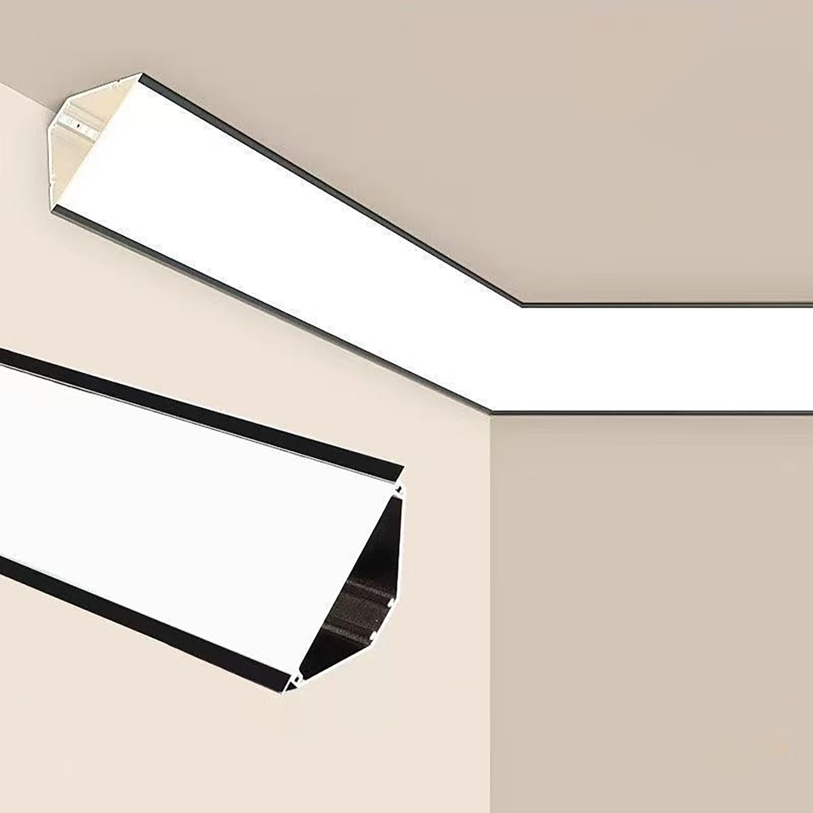 Profili per Strisce LED Canale di Illuminazione a LED per Cornicione a Corona, per Bordo Parete e Soffitto, Canale LED Nero con Copertura Trasparente(17.5m/57.4ft)