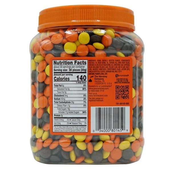 Rese’s Pieces 62 oz Bulk Jar – Peanut Butter Candy in Crunchy Shell, 3.88 lbs