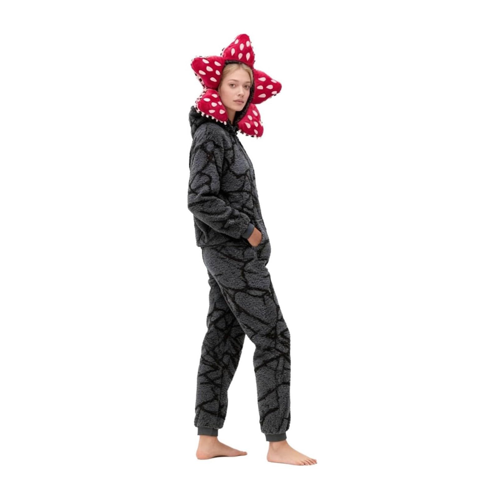 Pigiama unisex 3D D-Demogorgon a maniche lunghe pigiama monopezzo D-Demogorgon tuta con cappuccio in pile pigiama autunno inverno Natale pigiama per adulti