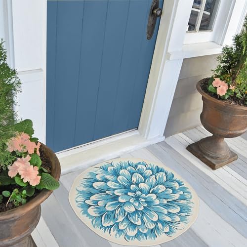 Liora Manne ESENCIA Indoor/Outdoor Power Loomed Latex Back Non Slip Mat - Traditional Botanical Floral Colorful (Mum Blue) (3'3"x3'3")