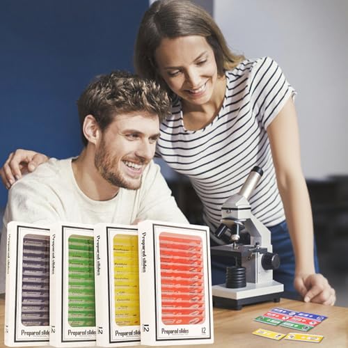 48 Stück Mikroskop Zubehör, Mikroskop Objektträger mit biologischen Proben, Mikroskop Präparate Objekttraeger für Lern Experiment Wissenschaft Bildung Kasten Objektträger Probe Aufbewahrung