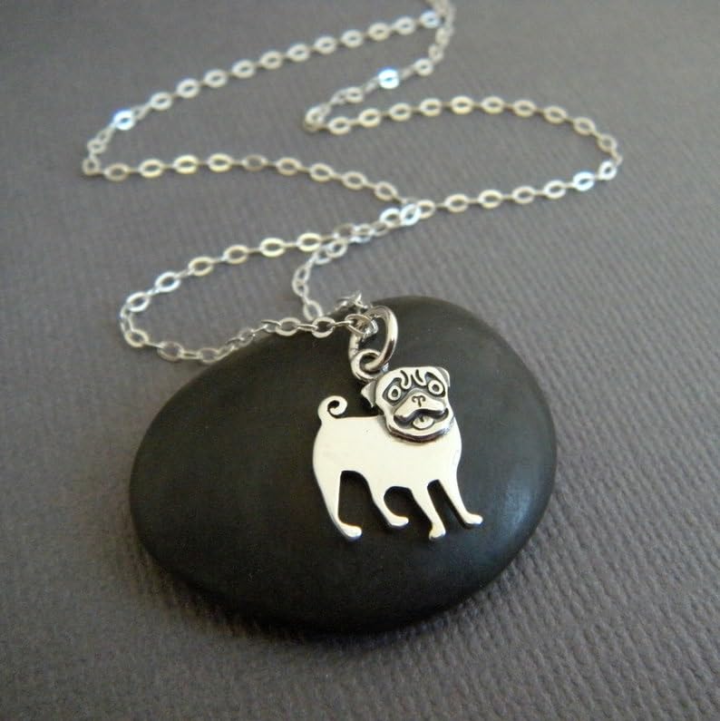 Collar de carlino en plata de ley 925 con colgante de perro y cadena de 45 cm 2