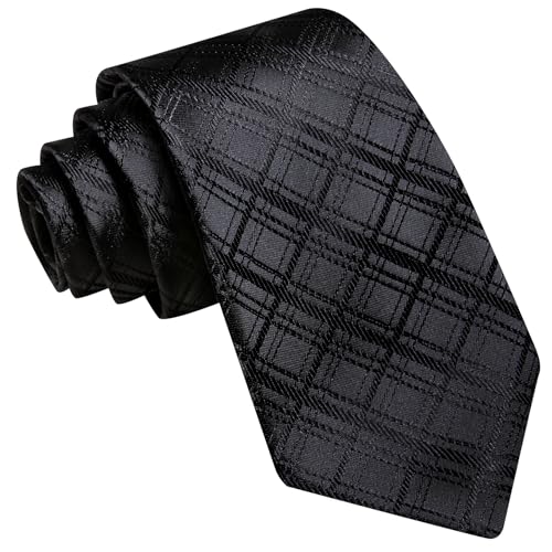 Image of Barry.Wang Plaid Ties Mens Silk Necktie and Tie Clip Checkered Tie for Wedding Party Business Formal