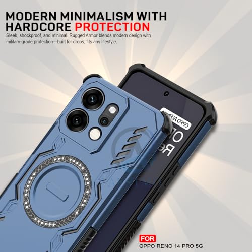 Image of AESTMO Back Case Cover for Oppo Reno 14 Pro 5G | Magnetic Case with Built-in Metal Ring | Compatible with MagSafe Accessories | Shockproof Hybrid (PC + TPU) (Blue)