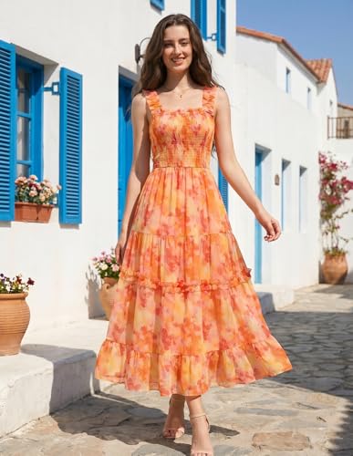 Image of Scarlet Darkness Floral Dress for Women 2026 Flowy Sundress Smocked Cottagecore Dresses