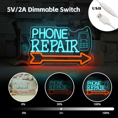 Image of Looklight Phone Repair Neon Sign Arrow Neon Lights for Wall Decor Blue Orange Led Lights for Mobile Phone Repair Shop Business Cellphone Repair Shop Decorations