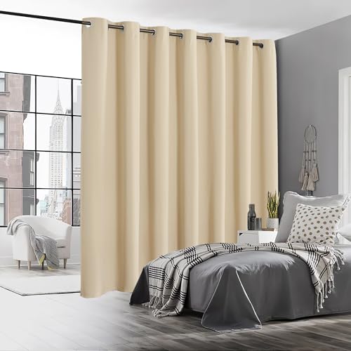 Image of RYB HOME Blackout Sliding Door Curtain, Thermal Insulated&Privacy Drape for Patio /Living Room /Bedroom, Extra Wide Room Divider Curtain, Window Treatment, Cream Beige, W100 x L84, 1 Panel