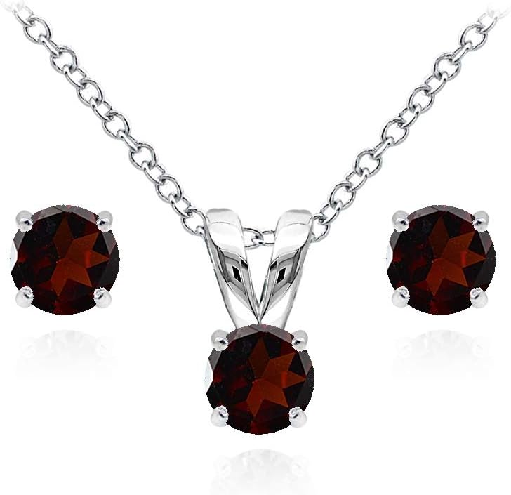 Jewelry Sets for Women, Necklace and Earring Sets for Women, Birthstone Jewelry, Genuine or Synthetic Gem, 5mm Round Solitaire, Pendant Necklace, Short Necklace, Stud Earrings, Sterling Silver Jewelry
