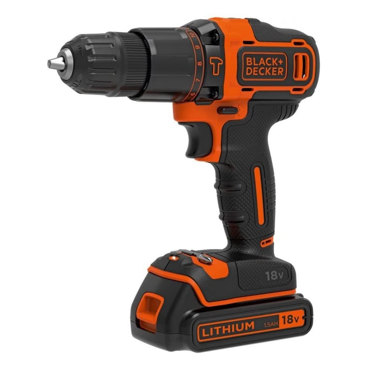 BLACK+DECKER 18V 2-Gang Akku-Schlagbohrschrauber (mit Planetengetriebe, 10mm Schnellspann-Bohrfutter, LED-Arbeitslicht, inkl. Akku, Ladegerät, Doppelbit & Koffer) BDCHD18K-QW