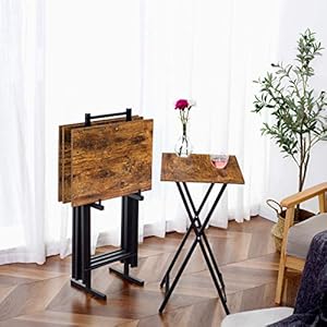 Hoobrofoldingtvtraytablessetof4tvtrayswithstoragerackindustrialsidetableforeatingatcouchfoldablesnacktableforsmallspaceeasyassemblyrusticbrownandblackbf50bz01 Urban Country Home Decor Hoobro folding tv tray tables set of 4 tv trays with storage rack industrial side table for eating at couch foldable snack table for small space easy assembly rustic brown and black bf50bz01 urban country home decor
