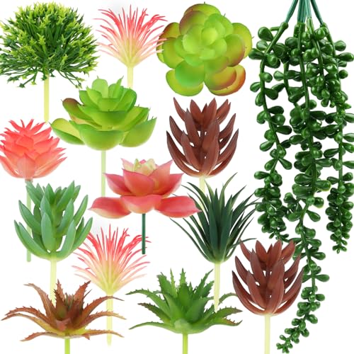 QUOZUO Succulents Plants Artificial, 14pcs Colorful Succulents Plant, Mini Fake
