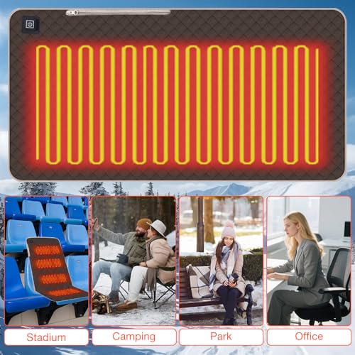 XEERUN Beheiztes Sitzkissen, Beheiztes Kissen,Faltbares USB-Heizsitzkissen, Tragbares Heizkissen, Einstellbare Temperatur, Für Stadioncamping, Camping,Wandern (Kaffeebraun)