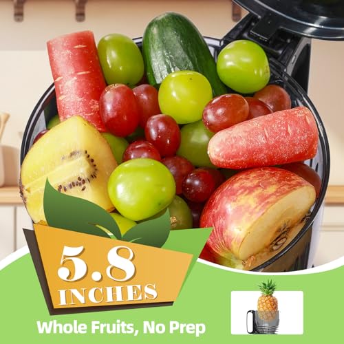 Cold Press Juicer, 5.8" Wide Feed Chute Slow Masticating Juicer Machine for Whole Fruits & Vegetables, Easy to Clean & High Juice Yield