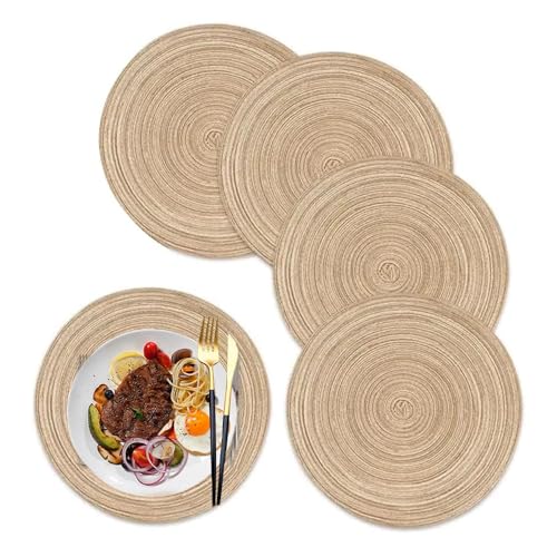 AMERTEER Hand Braided Round Placemats Set of 5PCS | Natural Fiber Rustic Table Mats Heat Resistant Woven Hand Braided Tablemat Set for Dining Table & Parties (11cm 18cm 30cm 36cm 38cm)