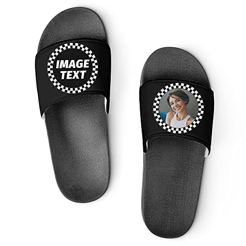 Custom Slides Summer Shower Slippers Sandals for Women Men, Personalized Photo Text Non-Slip Indoor Outdoor Beach Water Sandals