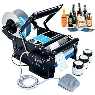 Bottle Labeler Machine, Semi-Automatic Label Applicator with Foot Pedal, Intelligent Digital Control, 30 Labels/min, for Factories and Pharmacies, 155mm Max Label Size