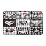 CHui DECOR Heart Plaid Bath Mat Rustic Buffalo Checks Hearts Patchwork Country Romantic Love Soft Mi