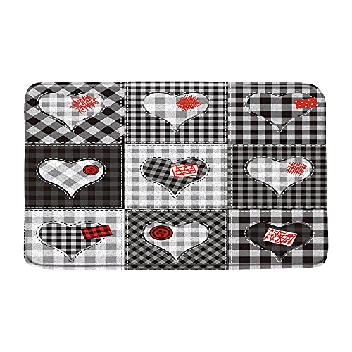 Chui Decor Heart Plaid Bath Mat Rustic Buffalo Checks Hearts Patchwork Country Romantic Love Soft Microfiber Memory Foam Bathroom Rugs 17.8X29.5 Inch #TOP30
