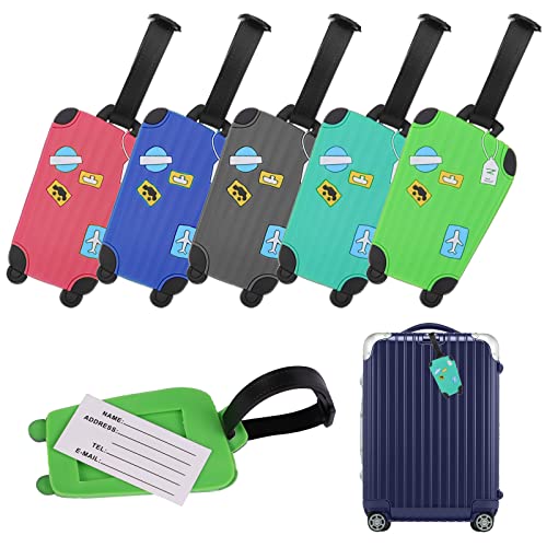 Reastar Kofferanhänger, 5 Stück Reise Gepäckanhänger Luggage Tag Bunte Koffer Tags aus Silikon zu Vermeiden Sie Gepäckverlust Cover
