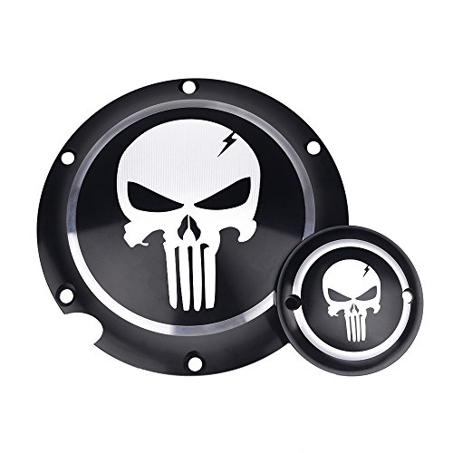 Frenshion Compatible for Motorcycle Black Chrome Skull Timing Accessories Engine Derby Timer Cover For Harley Sportster Iron XL 883 1200 04-14 (Pack of 2pcs)