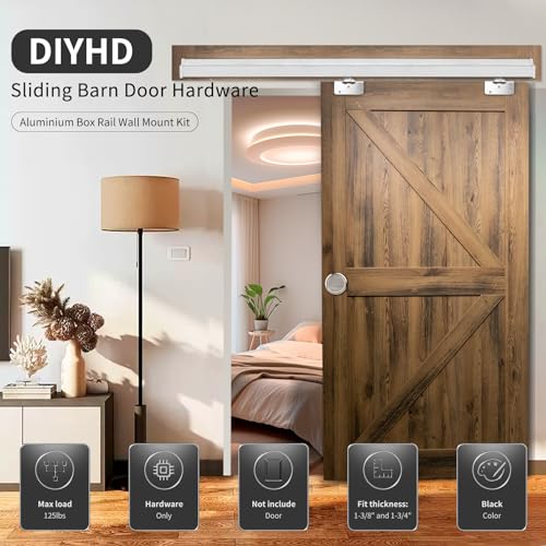 DIYHD 72in Interior Box Rail Sliding Door Hardware Kit, Wall Mount Box Track Barn Door Track Kit, Raw Material, Best Sli