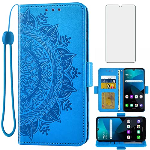 Étui portefeuille LG K40S et K41 Asuwish avec protège-écran verre trempé bleu