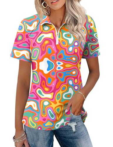 Image of LOMON Womens Golf Polo Shirts Summer Short Sleeve 1 /4 Zip Tops Moisture Wicking Casual Tennis Activewear with Pockets