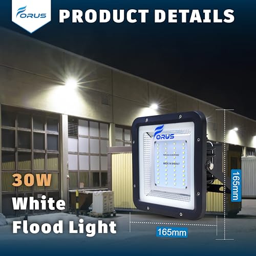 Image of Forus 30W LED Flood Light 4 Years Warranty, IP67 Waterproof Outdoor LED Flood Lights, High Mast Focus, Halogen Flood Light for Factory, Garage, Parking, Garden, Shop, Warehouse, Tent, White 1PC